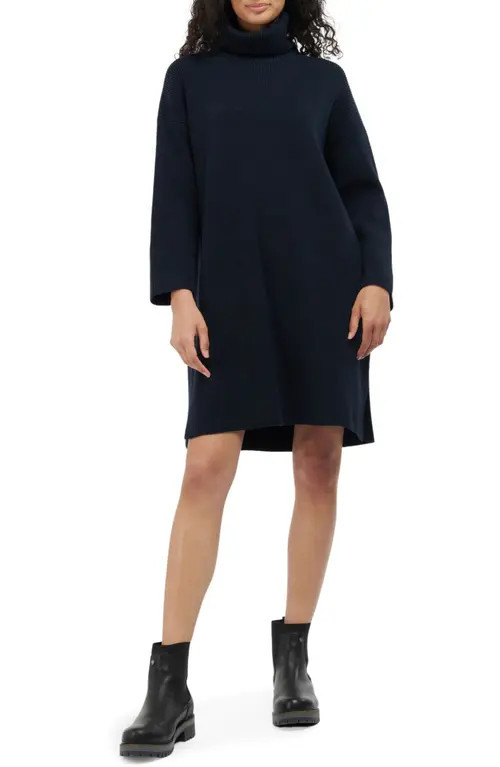 Barbour Stitch Long Sleeve Cotton Blend Rib Turtleneck Sweater Dress in Navy at Nordstrom, Size 14 Us | Nordstrom