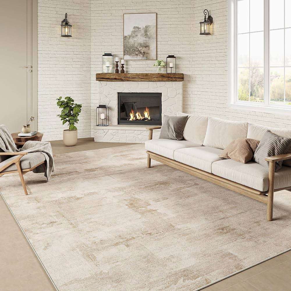 5x7 Washable Area Rug Beige Abstract Modern Living Room Bedroom Throw Rug Non Slip Soft Thin Simp... | Amazon (US)