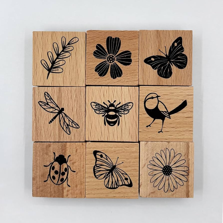 9Pcs Vintage Wood Rubber Stamp Butterfly Bird Ladybird and Plant Retro Decorative Mounted Wooden ... | Amazon (US)