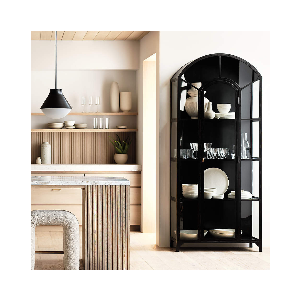 Ventana Black Glass Display Curio Storage Cabinet + Reviews | Crate & Barrel | Crate & Barrel