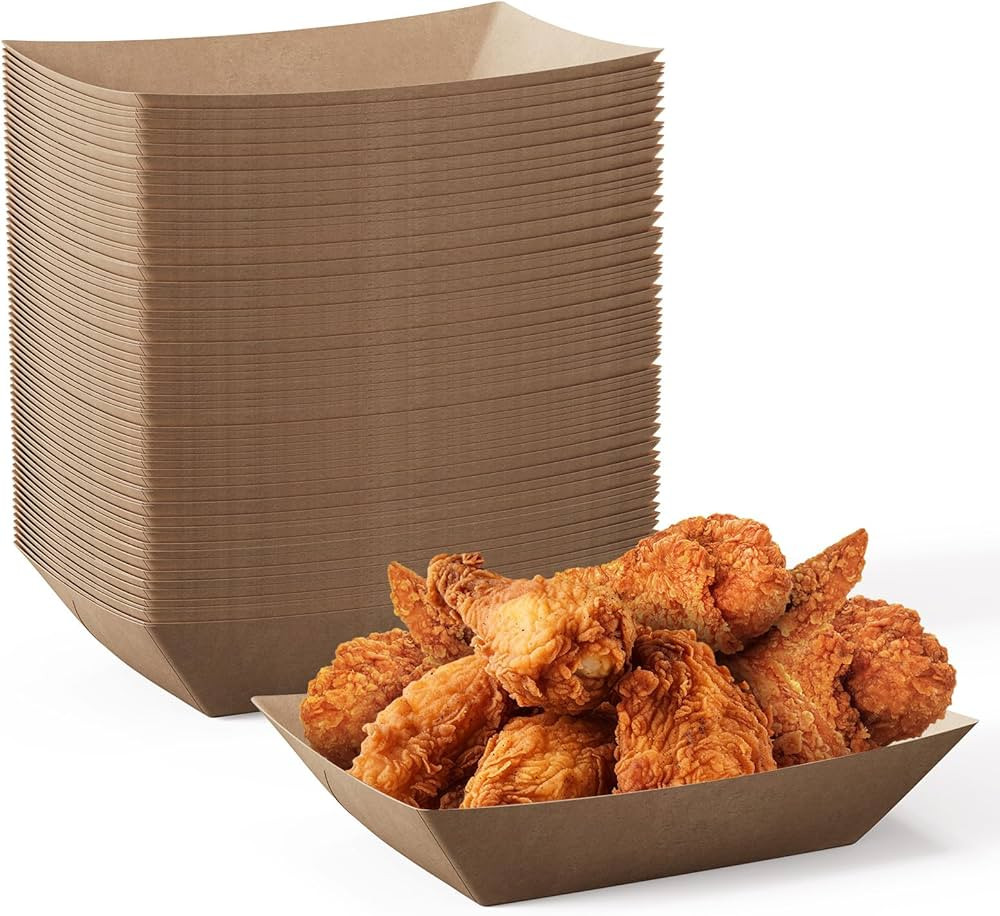 JOLLY CHEF 2lb Paper Food Trays, 100 Pack Disposable Paper Food Boat, Kraft Food Serving Boats,Fo... | Amazon (US)