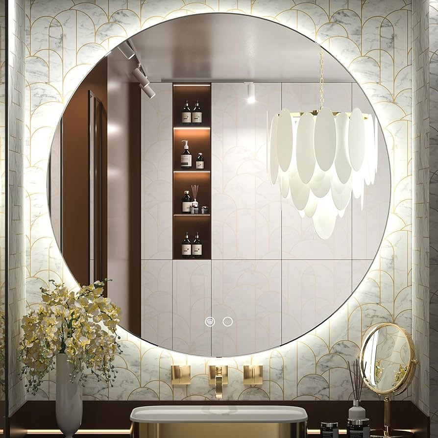 Keonjinn 36 Inch Round LED Mirror for Bathroom, Backlit Bathroom Mirror, 3 Color Lights, UL Liste... | Amazon (US)
