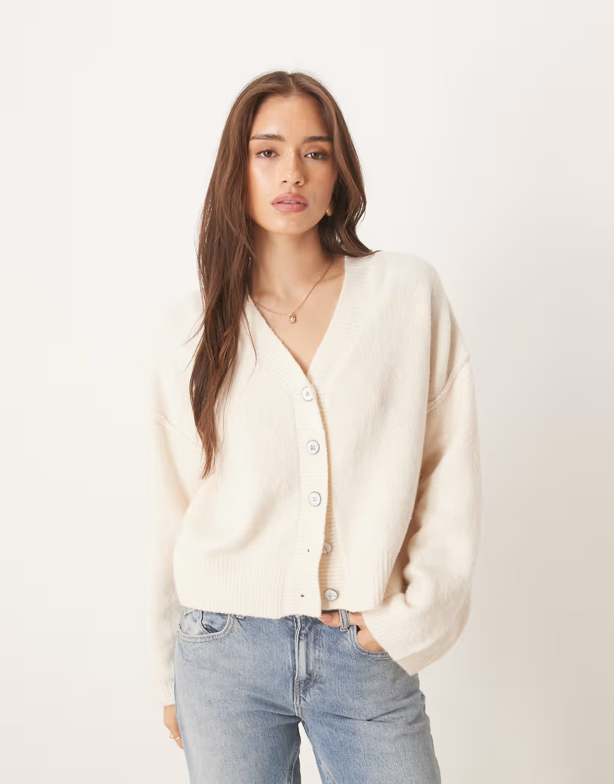 Free People cool of the night slouchy cardigan in ivory-White | ASOS (Global)