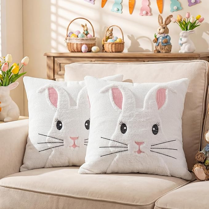 Emvency Easter Throw Pillow Covers 18x18 Set of 2, White Rabbit Bunny Cute Decorative Pillow Case... | Amazon (US)