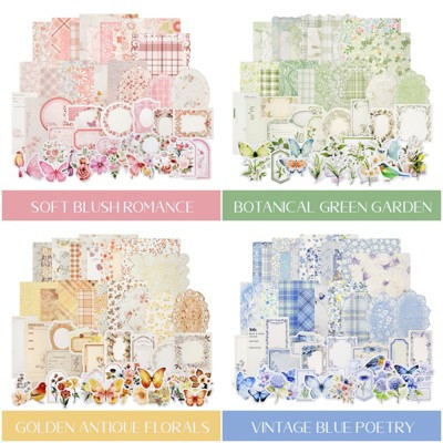 Wrapables Vintage Floral Poetry Scrapbooking Supplies Kit, Stationery Sticker Set for Journaling, Card Making, and DIY Crafts (Set of 4) Multicolor | Target