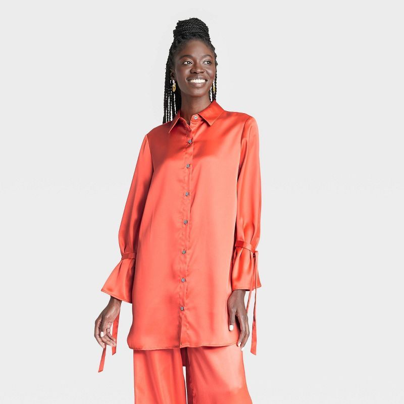 Black History Month Target x Sammy B Women's Long Sleeve Satin Button-Down Shirt - Orange | Target