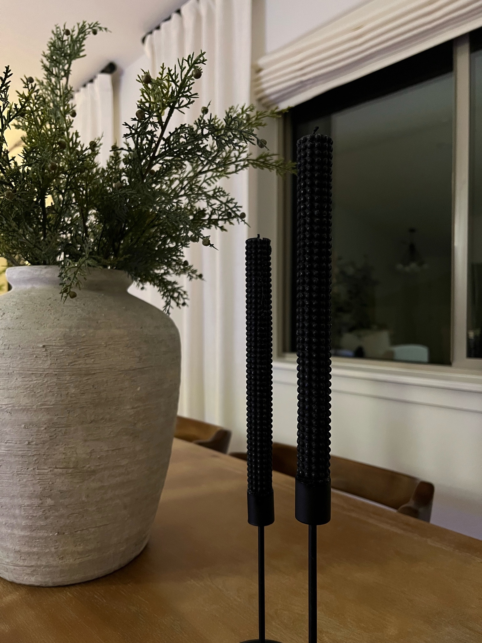 Black hobnail taper candles, matte candlesticks tall candle holder set of 2 