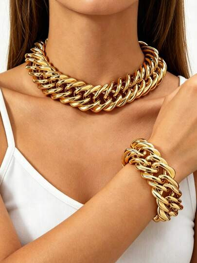 2pcs Vintage Punk Old Coin Style Iron Chain Necklace, Personalized Hip-Hop Cuban Link Geometric C... | SHEIN