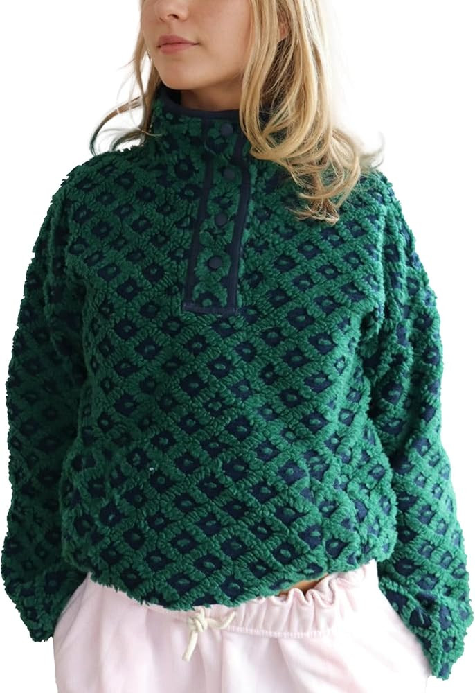 Checkered Fleece Sweatshirt for Women Long Sleeve High Neck Fuzzy Sherpa Hoodie Winter Plaid Pull... | Amazon (US)