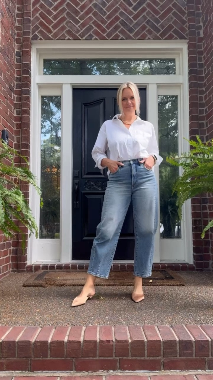Fall Outfit
…
Love the juxtaposition of trendy barrel jeans and white button-up shirt!

#LTKStyleTip #LTKSeasonal #LTKOver40