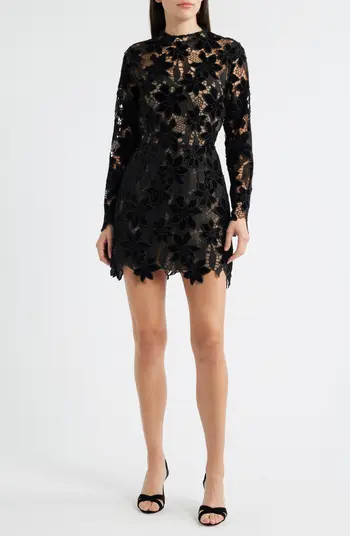 Lucy Paris Zia Velvet Floral Lace Long Sleeve Cocktail Minidress | Nordstrom | Nordstrom