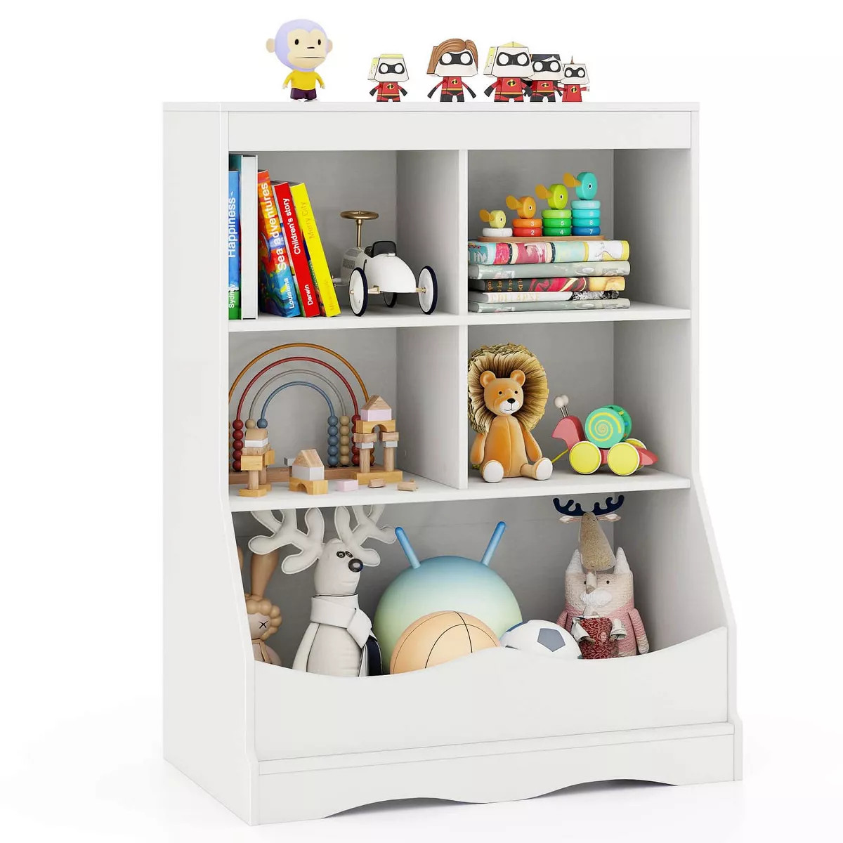 Costway 3-Tier Children's Multi-Functional Bookcase Toy Storage Bin Floor Cabinet Gray/White/Natu... | Target
