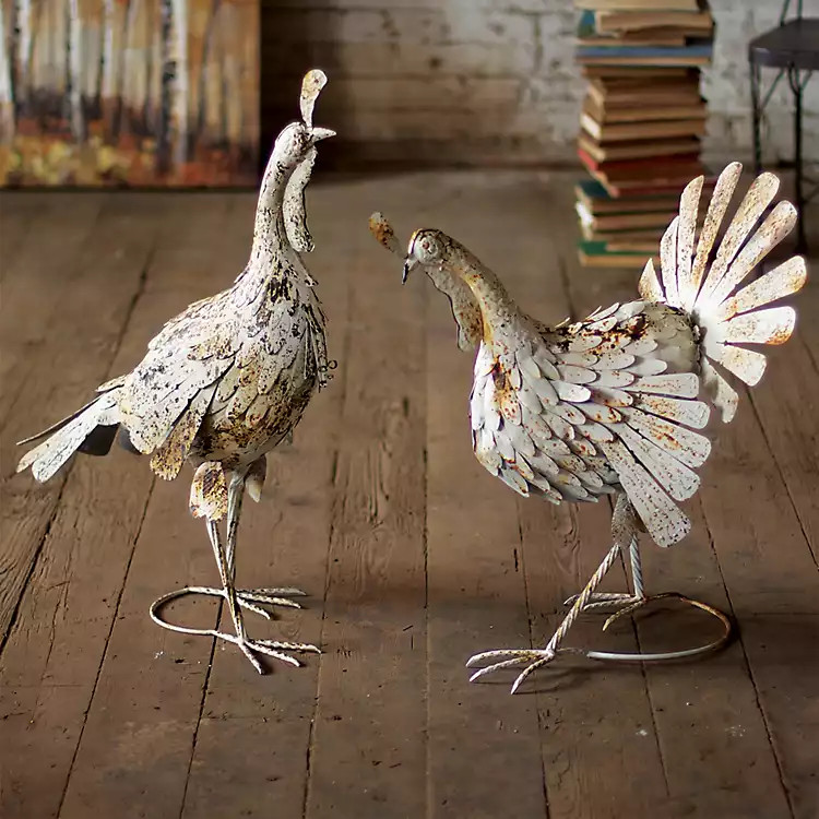 Antique White Metal Turkey Statues, Set of 2 | Kirkland's Home