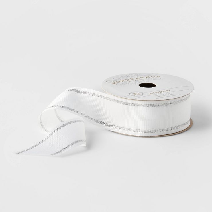 1.5" Fabric Ribbon White with Silver Stripe 20ft - Wondershop™ | Target