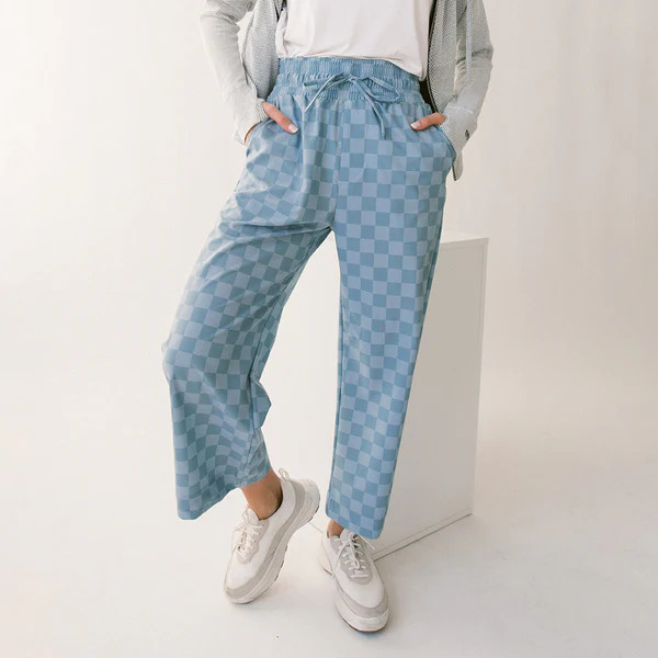 Audrey Wide Leg Pants, Blue Checkers | Albion Fit
