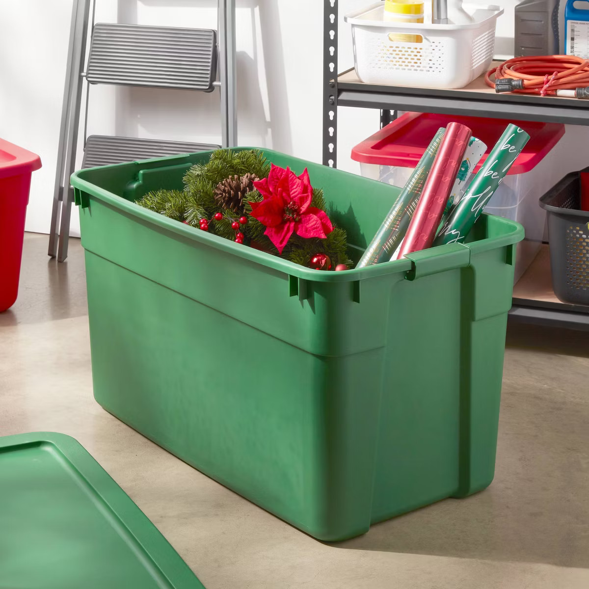 45gal Wheeled Latching Christmas Storage Tote with Green Base and Lid - Brightroom™ | Target