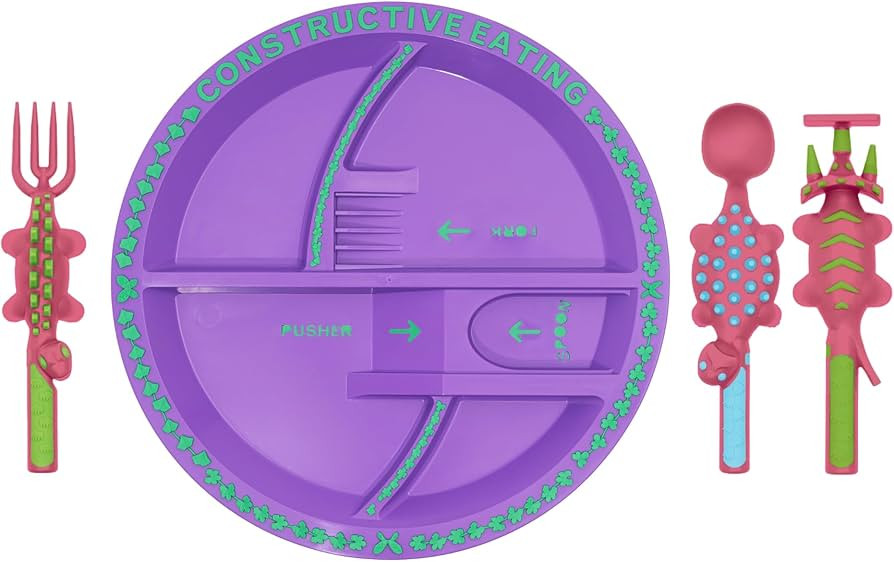 Constructive Eating Plate and Utensils Set - USA-Made Toddler Dinnerware with Divided Plates (Pin... | Amazon (US)