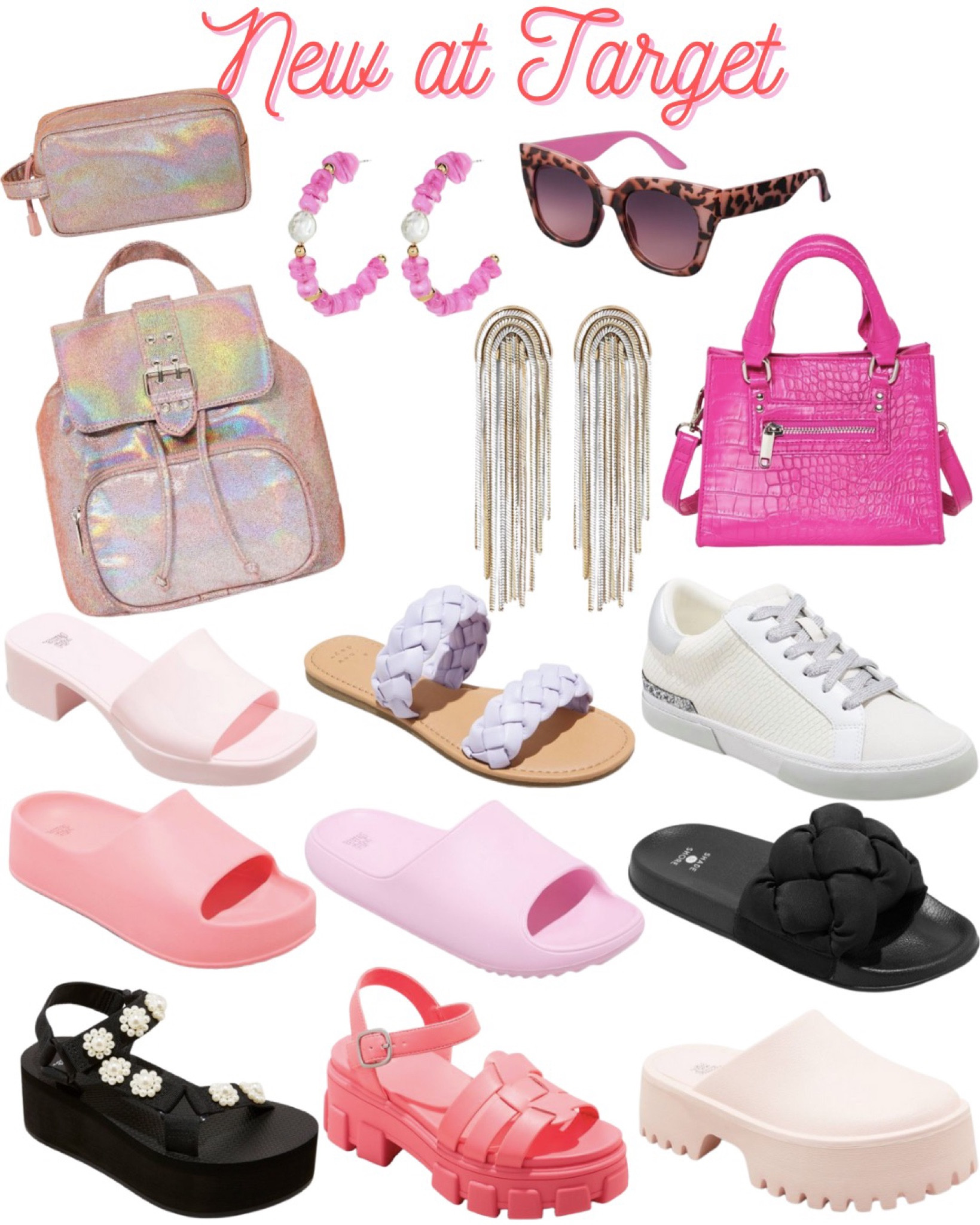 New Shoes and Accessories at Target 🎯 iridescent mini backpack, oversized sunglasses, pink mini bag, trendy earrings, trendy shoes, slide sandals, affordable fashion, affordable spring shoes, platform sandals, Prada dupe sandals, Jeffrey Campbell dupe clogs, golden goose dupe sneakers, Y2K shoes, 90s shoes, 90s trends 

#LTKSeasonal #LTKFind #LTKunder50