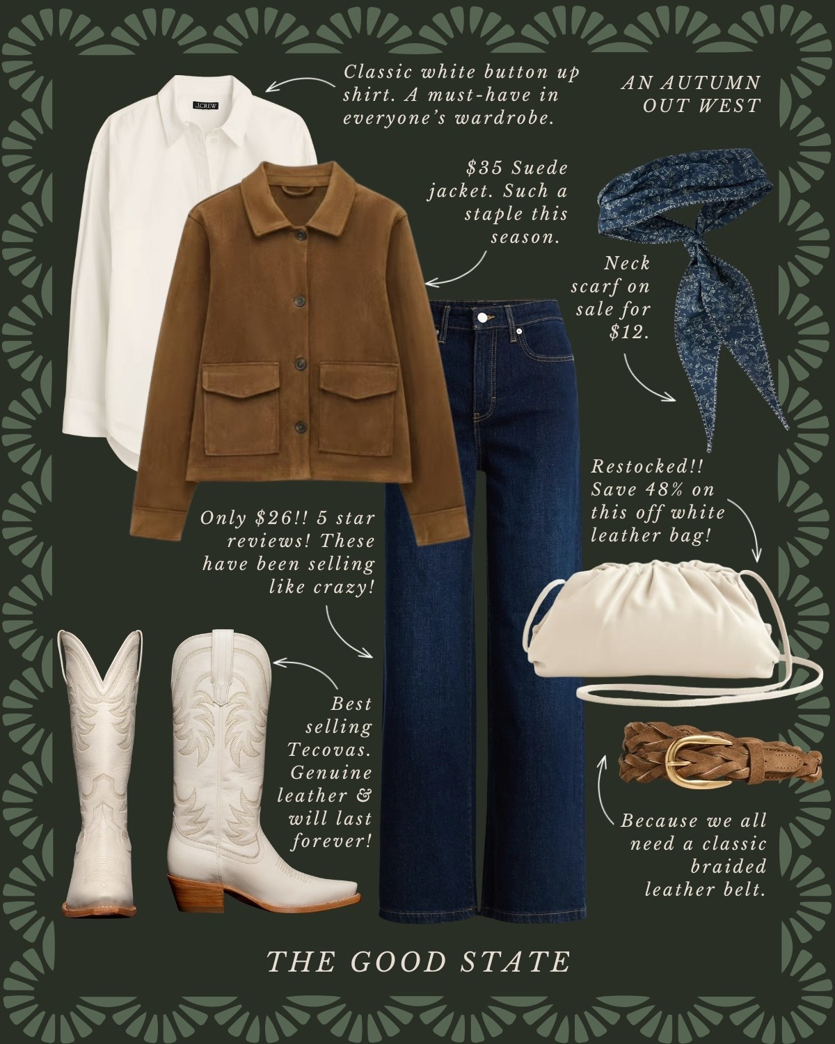 This collection is for all the girlies living their best life as the weather begins to cool down and the leaves begin to change. For the ladies planning their next getaway to Aspen, the Fort Worth Stockyards, a country concert at the Red Rocks Amphitheater or maybe even a weekend trip to the iconic rodeo in Cody, Wyoming. This is for the ladies who love Ralph Lauren and who appreciate a blend of casual and refined pieces. A blend of Western and English Equestrian. A dash of Americana and maybe even a hint of Gilmore Girls 💁🏼‍♀️ This is for the ones who love all things suede, plaid and of course good denim moment and a pair of cowboy boots. This is for the girlies who thrive when layering clothes and who accessorize with a neck scarf, wrist watch and leather bag. This collection is for the ladies who love quality pieces that are classic, polished and will stand the test of time and outlive the ever changing trends. This is for you, my fellow Fall girlies🍂


Wedding guest, jeans, back to school, college outfit ideas, riding boots, wedding guest dress, western style, JCrew, JCrew factory, Anthropologie, Anthro, quince, nordstrom, tuckernuck, Walmart fashion, H&M, mini dress, fall photoshoot, designer look for less, saddle bag, boots, jacket, coat, family photos outfits, madewell, Toups and co, clean beauty, Kate spade, Amazon fashion, loafers, Breda, Susan Shaw, loeffler Randall, the good state, Lauren England, Martha Stewart, 90s, barn jacket, country concert, rodeo 


#LTKFindsUnder50 #LTKSeasonal #LTKStyleTip