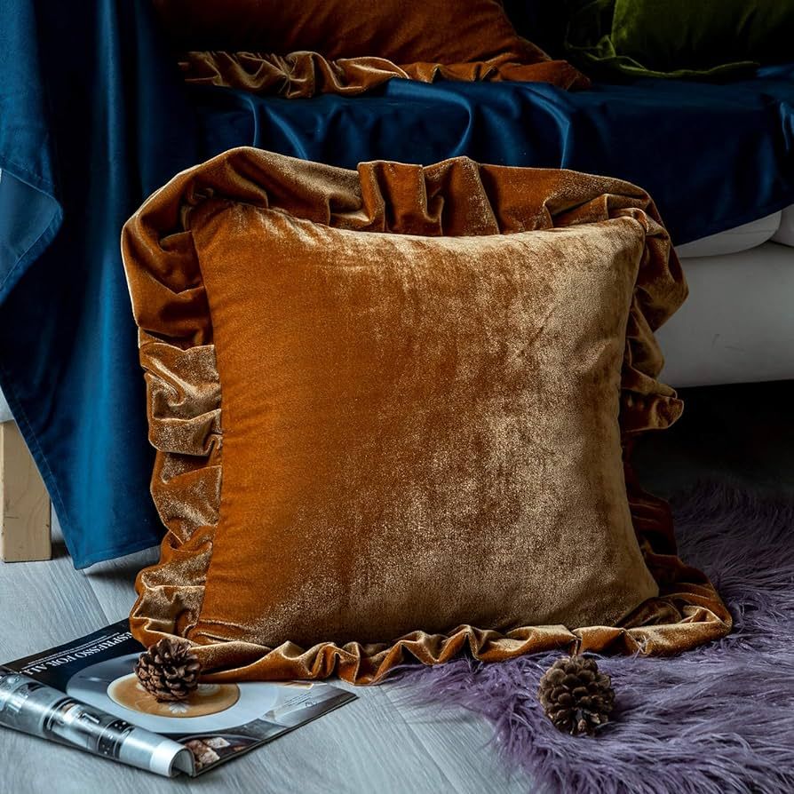 Glory Season Velvet Throw Pillow Cover Soft Decorative Luxurious Solid Square Cushion Case for Sofa  | Amazon (US)