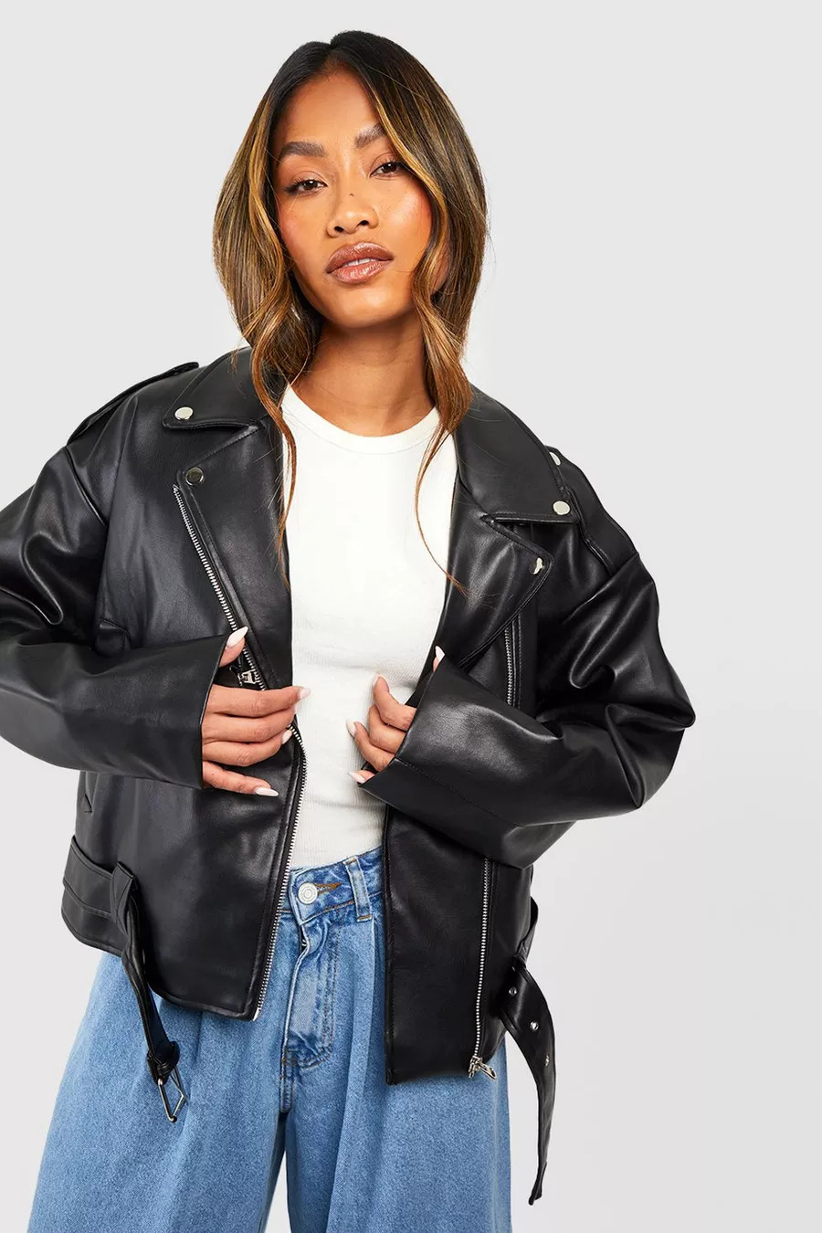 Veste motard à doublure fausse fourrure | Boohoo.com (FR)