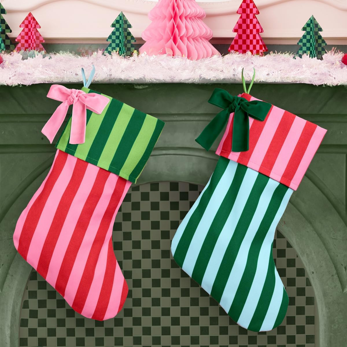 xo, Fetti Striped Stocking Set - 2 pcs | Colorful Holiday Decorations, Merry Xmas Party Accessory... | Amazon (US)