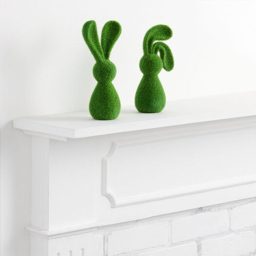 Green Faux Grass Flocked Bunny Decor Set of 2 by World Market | World Market