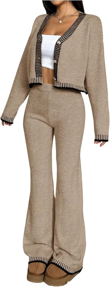 MakeMeChic Women's Lounge Sweater Sets Fall Two Piece Pants Sets Travel Outfits Winter Loungewear | Amazon (US)