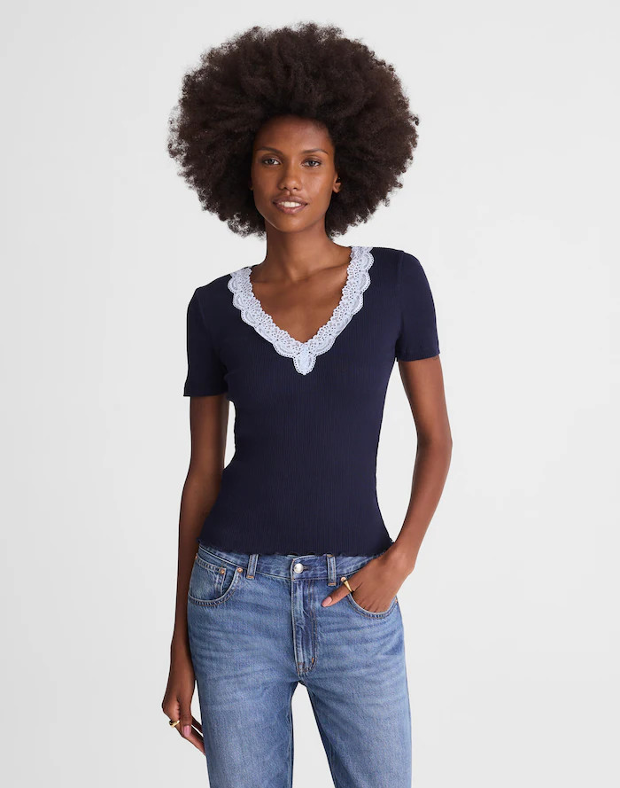 Lace-Trim V-Neck Top | Madewell