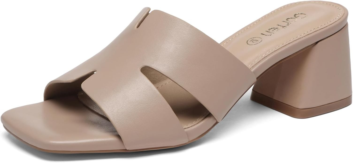 Women's Square Open Toe Sandals Low Block Chunky Heel Slip on Comfortable Casual Sandals for Dail... | Amazon (US)