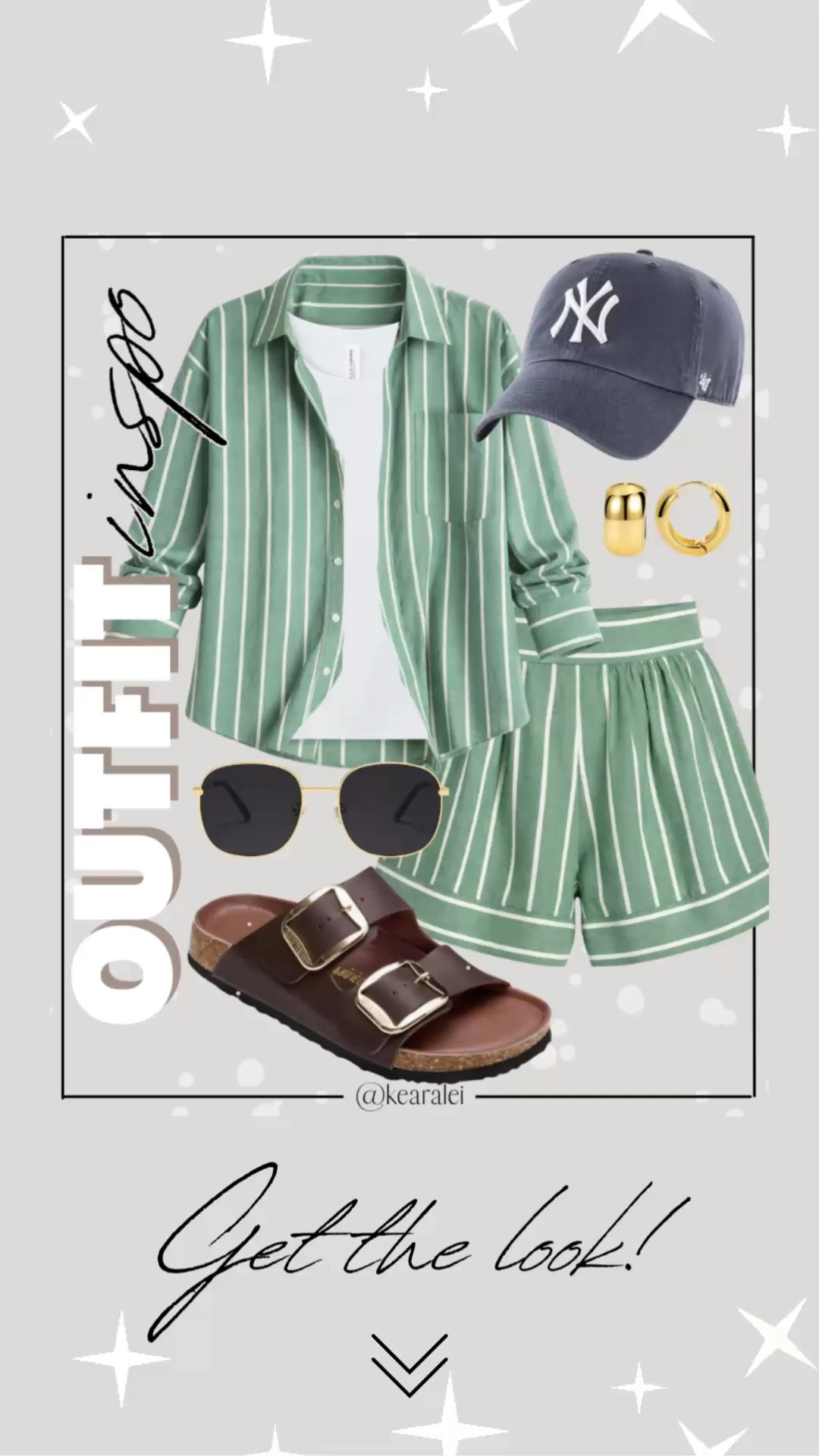 Spring outfits 2026 green striped summer set Womens 2 Piece Outfits Striped Long Sleeve Button Down Collared Shirt Matching Shorts Sets layered over white ribbed tank top and brown woven faux leather strap buckle sandals Birkenstock look alike look for less Birkenstocks navy blue 47 brand baseball hat Yankees hat Huggies hoops earrings gold filled gold plated bracelets gold timed aviator sunglasses summer outfits beach outfit vacation outfits resort wear swimsuit coverup cruise clothes || #amazon #outfit #summer #spring #comfy #freepeople #barrel #sandals #affordable 
.
.
.

Fitness Wear, Activewear, exercise outfit, workout leggings, sports bra, Lulu lemon, free people motion active athleisure Amazon fashion, teacher outfits, business casual, casual outfits, neutrals, street style, Midi skirt, Maxi Dress, Swimsuit, Bikini, Travel, skinny Jeans, Puffer Jackets, Concert Outfits, Cocktail Dresses, Sweater dress, Sweaters, cardigans Fleece Pullovers, hoodies, button-downs, Oversized Sweatshirts, Jeans, High Waisted Leggings, dresses, joggers, fall Fashion, winter fashion, leather jacket, Sherpa jackets, Deals, shacket, Plaid Shirt Jackets, apple watch bands, lounge set, Date Night Outfits, Vacation outfits, Mom jeans, shorts, sunglasses, Disney outfits, Romper, jumpsuit, Airport outfits, biker shorts, Weekender bag, plus size fashion, Stanley cup tumbler Target, Abercrombie and fitch, Amazon, Shein, Nordstrom, H&M, forever 21, forever21, Walmart, asos, Nordstrom rack, Nike, adidas, Vans, Quay, Tarte, Sephora, lululemon, free people, j crew jcrew factory, old navy

#LTKootd #LTKSaleAlert #LTKSeasonal