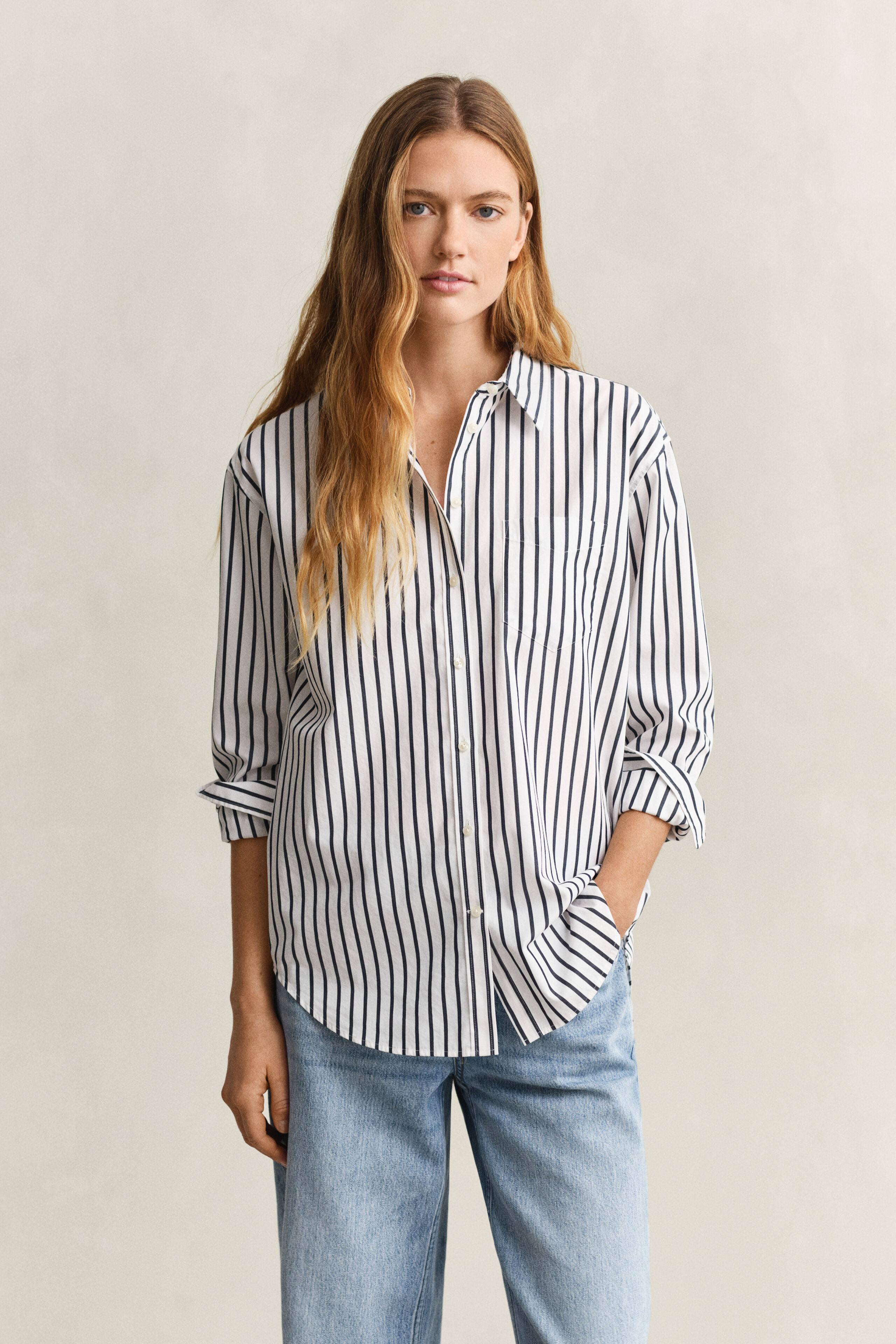 Relaxed Fit Classic Striped Poplin Shirt | Gant