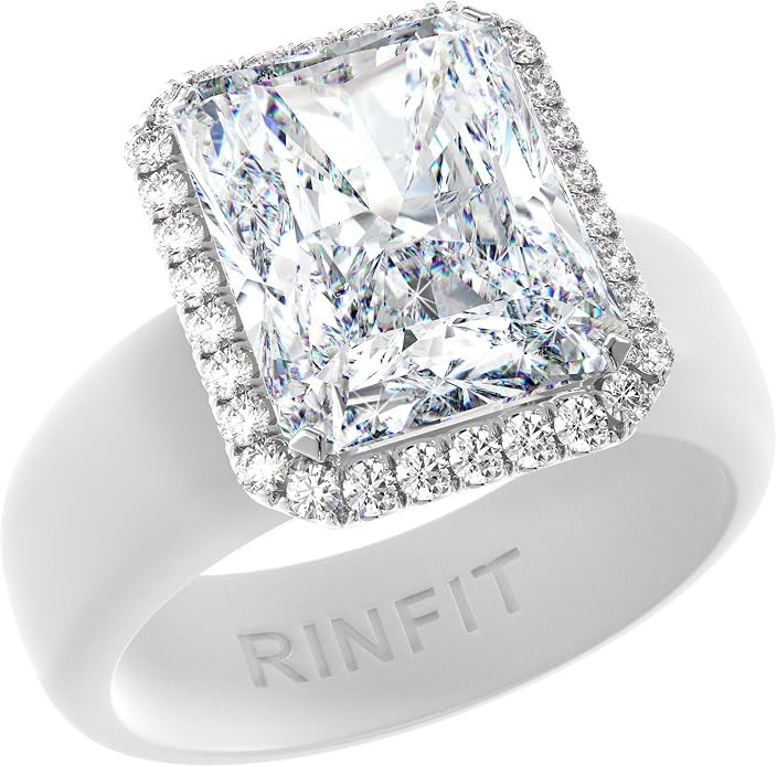 Rinfit Silicone Ring with CZ Stone - Emerald Cut Halo Cubic Zirconia Ring for Women - Rubber Wedd... | Amazon (US)