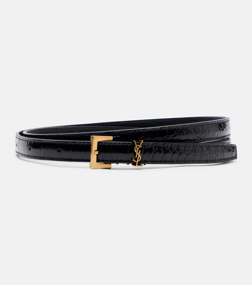 Saint Laurent Cassandre croc-effect leather belt | Mytheresa (US/CA)