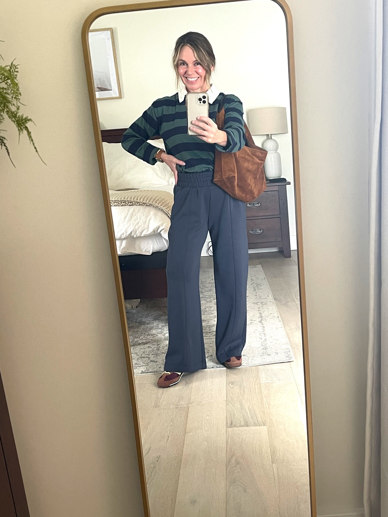 Comfy-preppy outfit for kiddo basketball!  Love these bounce fleece pants from Old Navy - versatile style! they are a great wallet-friendly alternative to Varley! Pants and bag are 50% off!
#ltkpreppy #ltkover50

For ref:
Pants - xs petite (still pretty roomy)
Rugby Top - xs (runs smaller than expected, size up for more oversized look)
Adidas Sneakers - run big. Took true Sz 6 and still roomy, but narrow-ish so not sure I’d size down. 
Bag - Madewell suede hobo - great size and so comfortable to carry. 

#LTKmomlife #LTKFindsUnder50 #LTKPetite