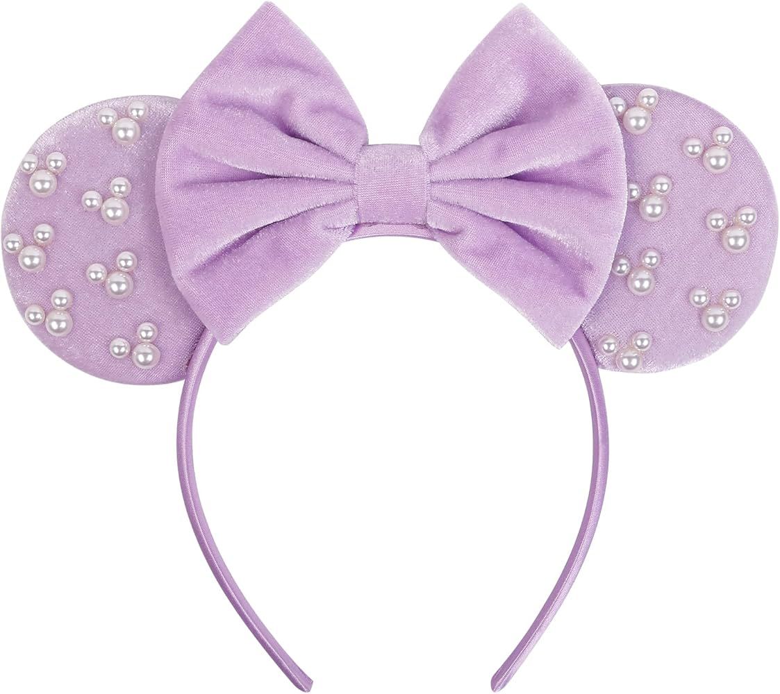 WOVOWOVO Mouse Ears Hair bands for Women Girls Bow Pearl Hairbands Velvet Headband Christmas Cosp... | Amazon (US)