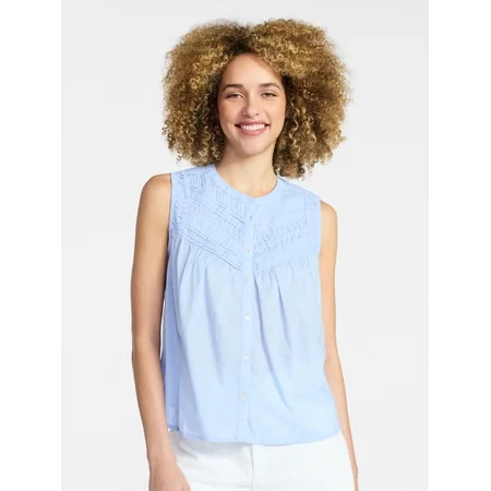 Time and Tru Women’s Pleated Cotton Sleeveless Top Sizes XS-XXXL | Walmart (US)