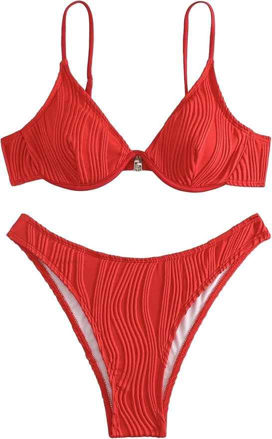 SHENHE Women's Two Piece Cherry Print High Cut Underwire Triangle Bikini Swimsuit | Amazon (US)