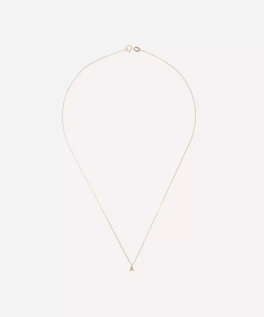 9ct Gold A Diamond Initial Pendant Necklace | Liberty London (UK)