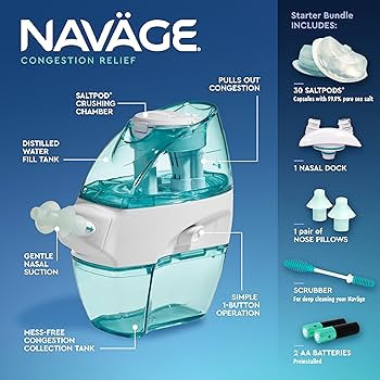 Navage Starter Bundle - Nasal Irrigation System - Saline Nasal Rinse Kit with 1 Navage Nose Clean... | Amazon (US)