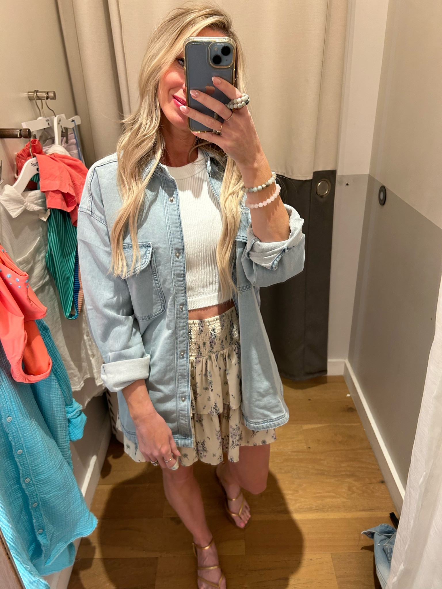 How fun is this skirt?! I paired it with this white tank and an oversized denim top! Heart my post and get alerted when it goes on sale starting Friday for the exclusive LTK sale! 
Spring outfit!


#LTKstyletip #LTKSpringSale #LTKsalealert