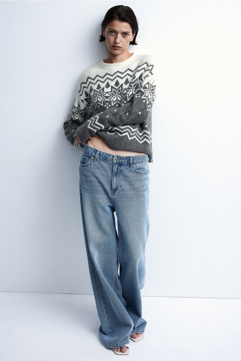 Jacquard-knit Sweater - Gray/patterned - Ladies | H&M US | H&M (US + CA)