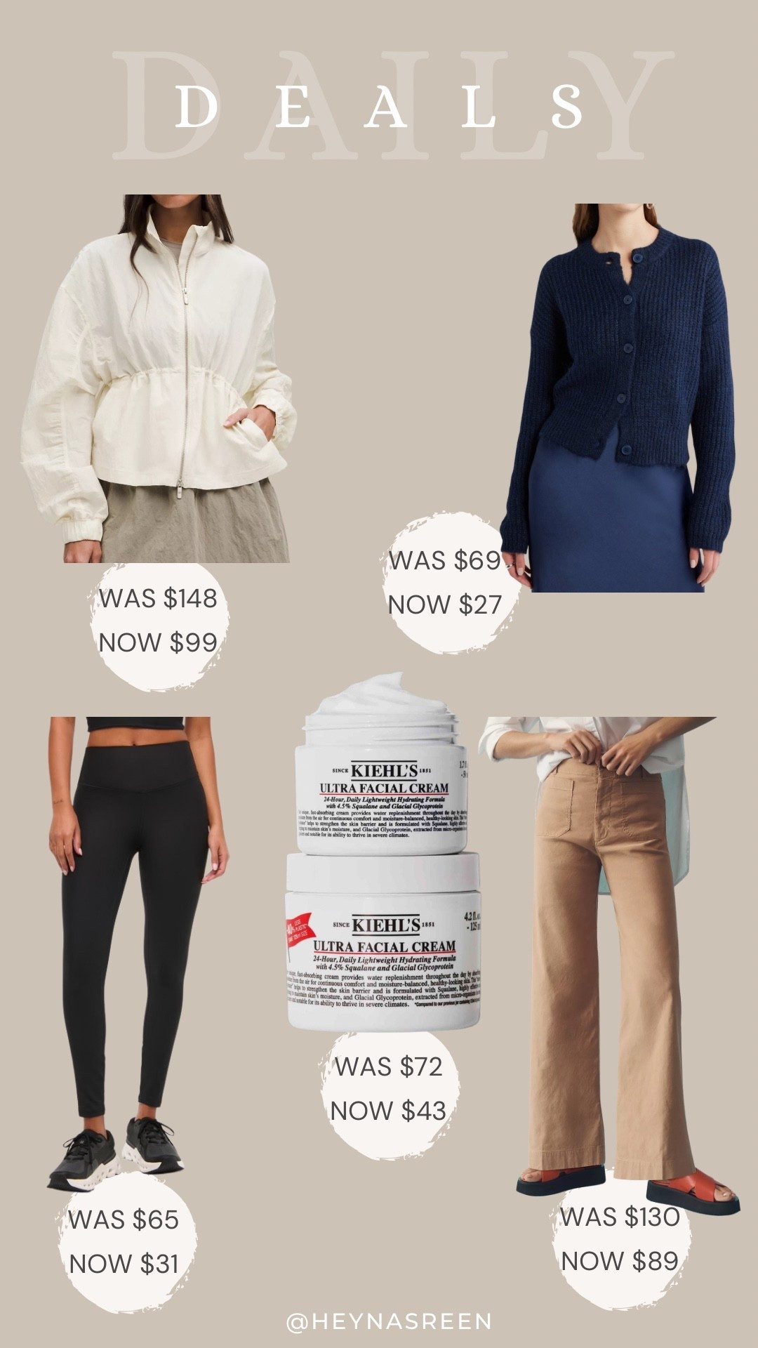 Daily deals on lululemon jacket, Open Edit cardigan, Kiehl’s moisturizer duo, Anthropologie pants, Abercrombie YPB leggings 