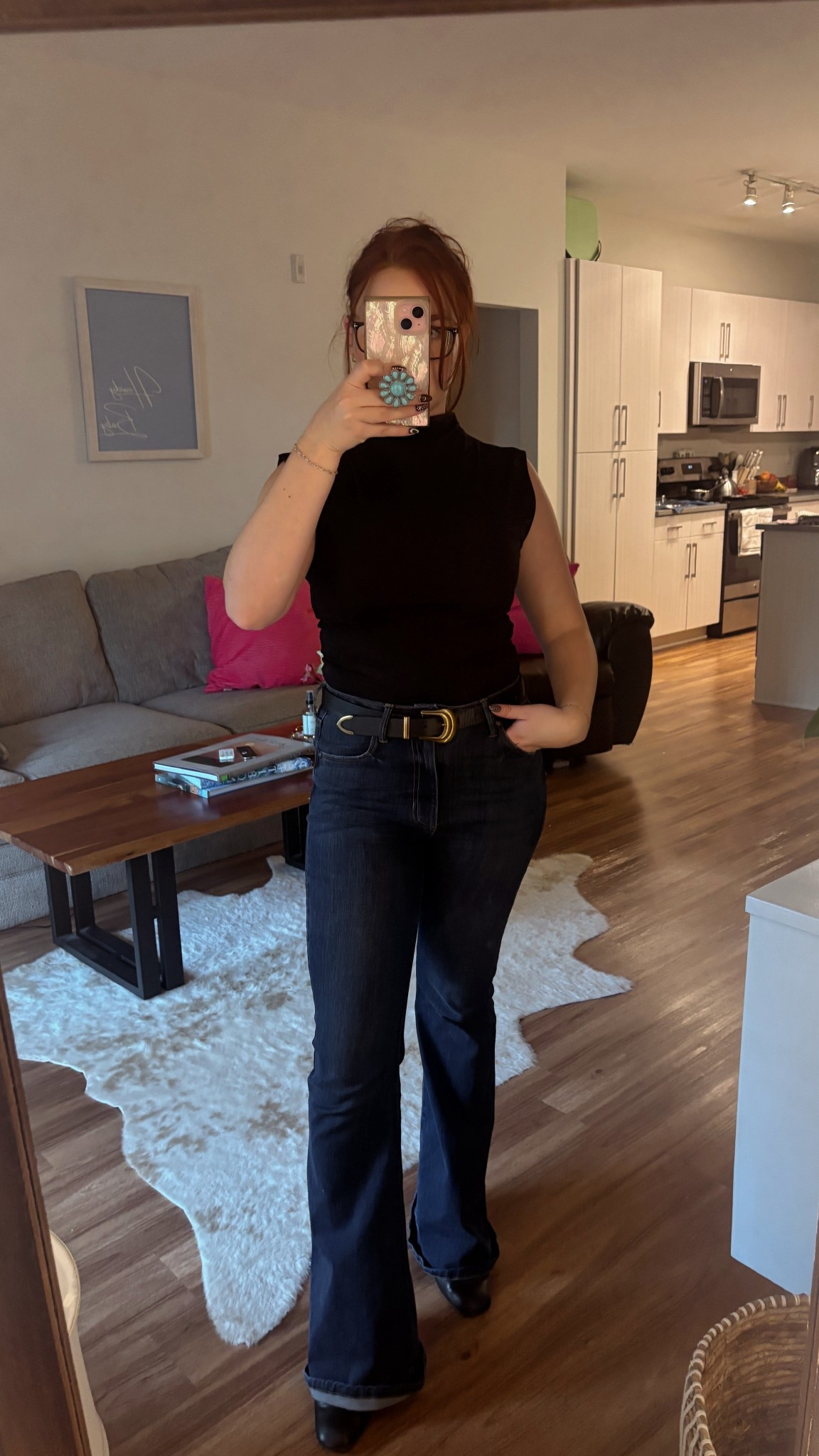 Trying my best to channel Charlotte from SATC. Wearing size small in the top, size 25 jeans and size 7 in the boots #denim 

#LTKSeasonal #LTKFindsUnder100 #LTKShoeCrush