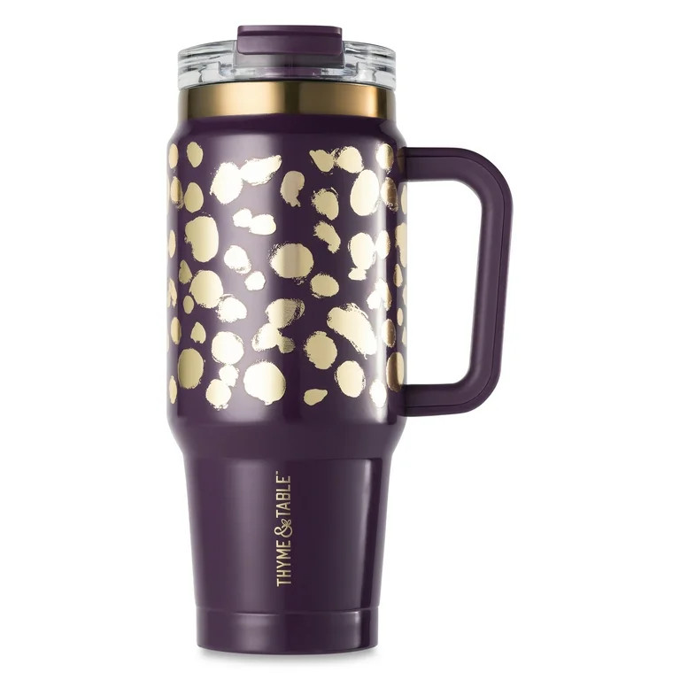 Thyme & Table 32 fl oz Stainless Steel Luna Tumbler with Handle and Dual Straw Lid, Purple & Gold... | Walmart (US)