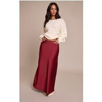 Petite Burgundy Satin Flowy Maxi Skirt | PrettyLittleThing UK