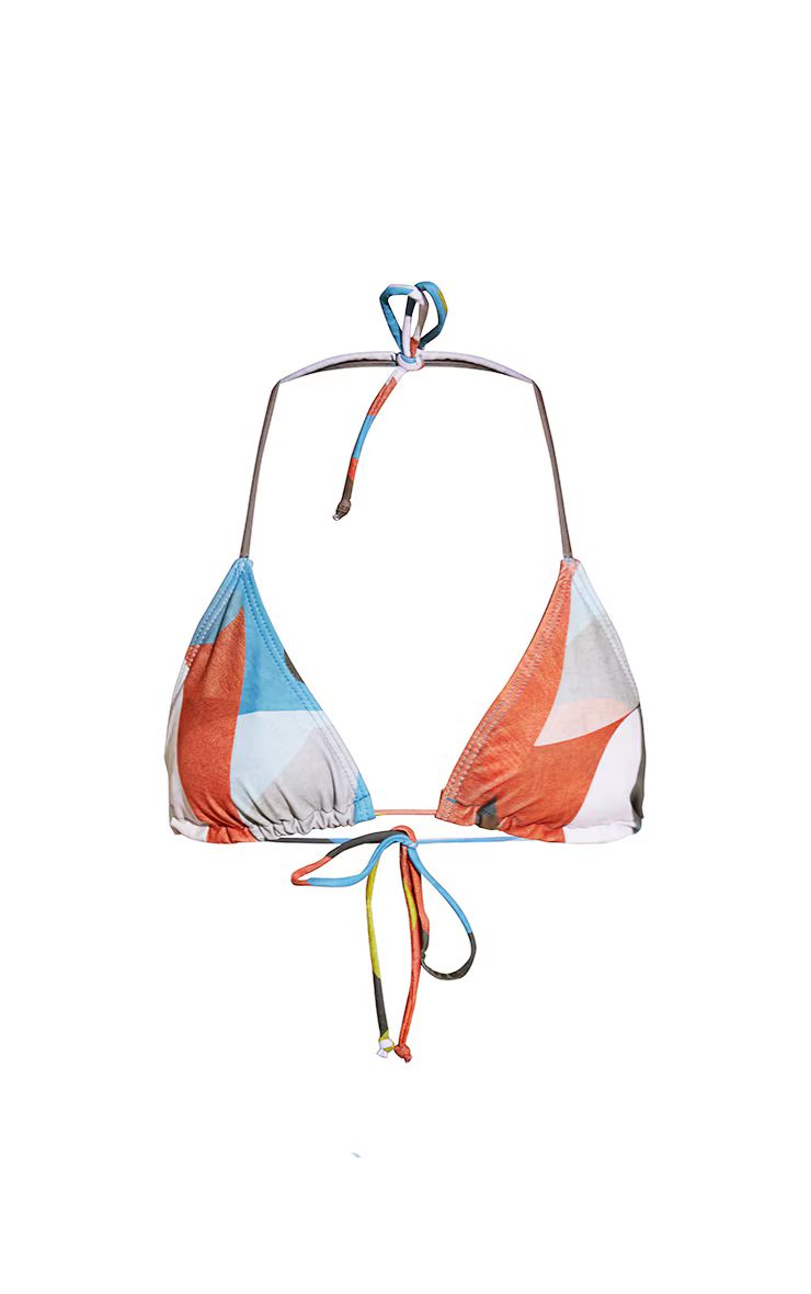 Multi Abstract Printed Triangle Bikini Top | PrettyLittleThing UK