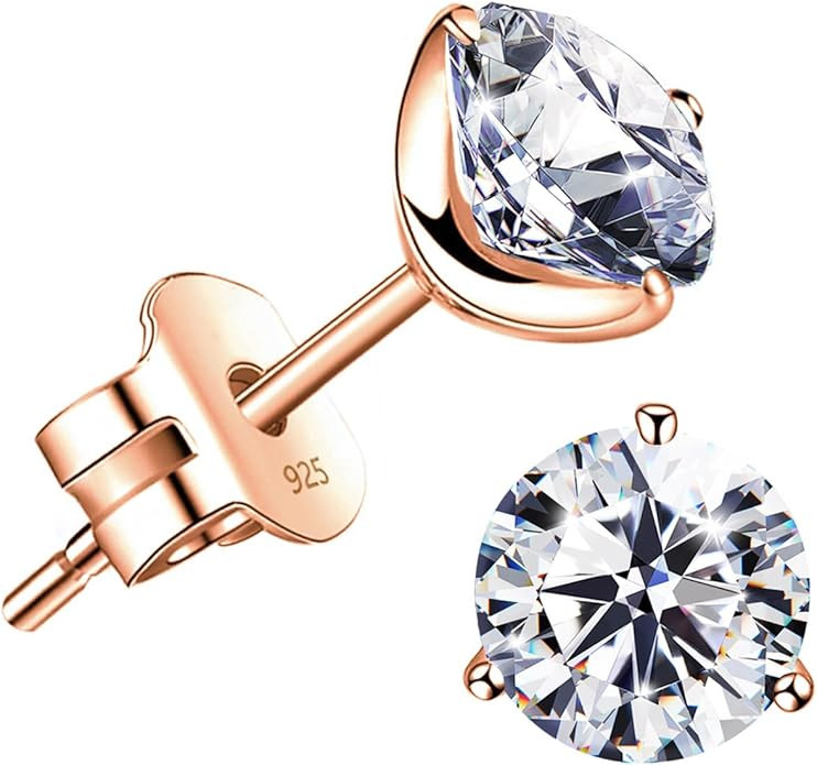 "STUNNING FLAME" 18K Gold Plated Silver Brilliant Cut Simulated Diamond Cubic Zirconia Stud Earri... | Amazon (US)