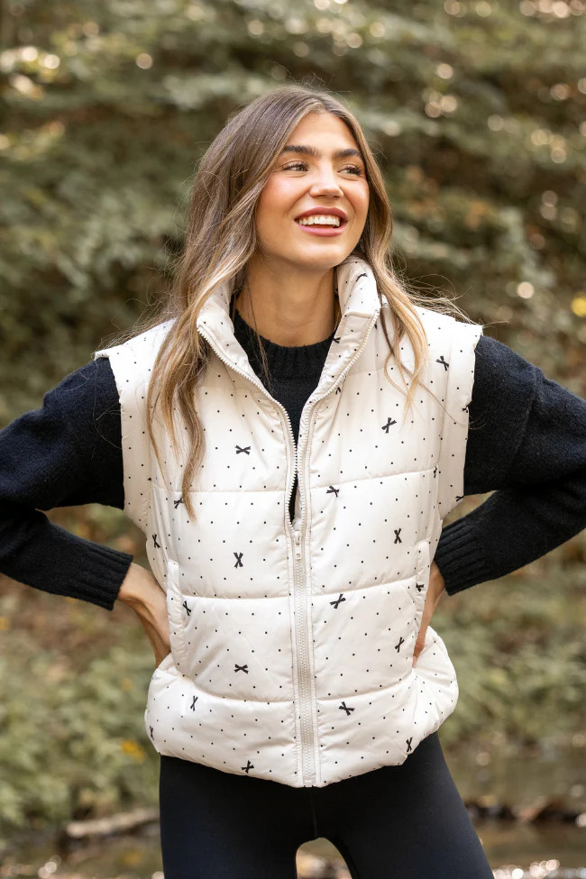 Stella White Bow Dot Puffer Vest SALE | Pink Lily