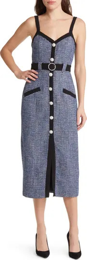 Diniiad Belted Bouclé Sheath Midi Dress | Nordstrom